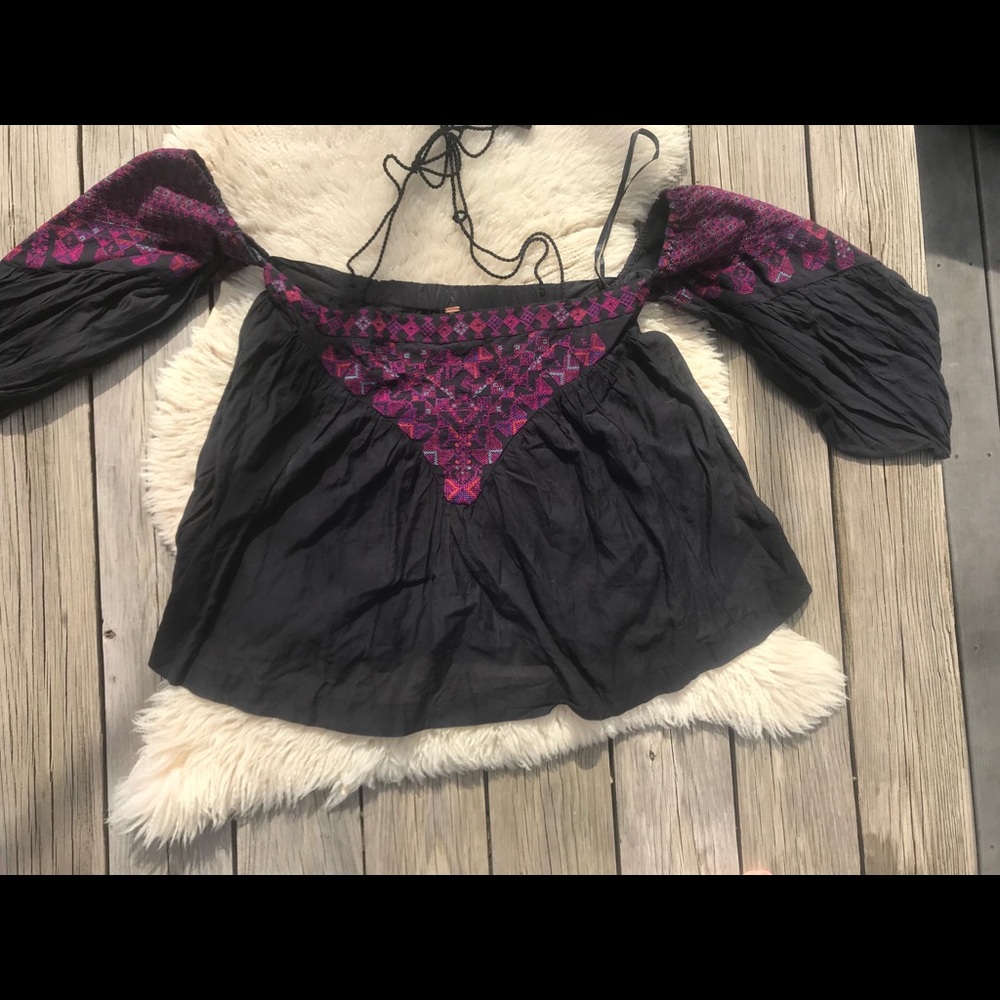 Free People Cold Shoulder Embroidered Top